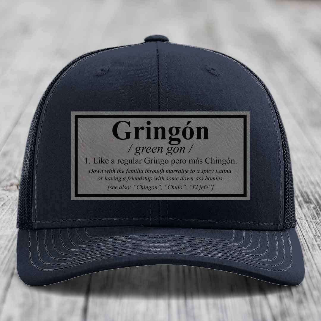 Gringon Definition - Leather Patch Hat - Grey to Black Patch - Richardson 112 Snapback Trucker Hat