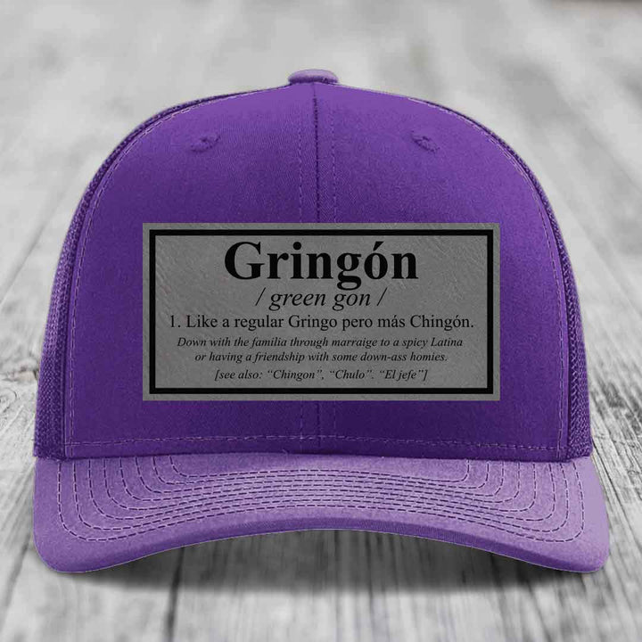Gringon Definition - Leather Patch Hat - Grey to Black Patch - Richardson 112 Snapback Trucker Hat