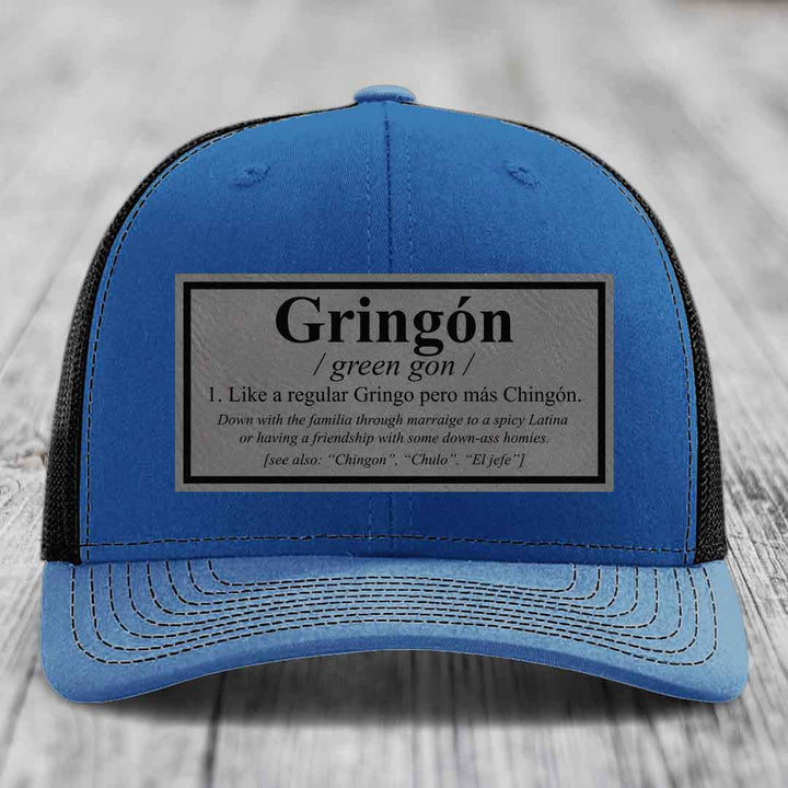 Gringon Definition - Leather Patch Hat - Grey to Black Patch - Richardson 112 Snapback Trucker Hat