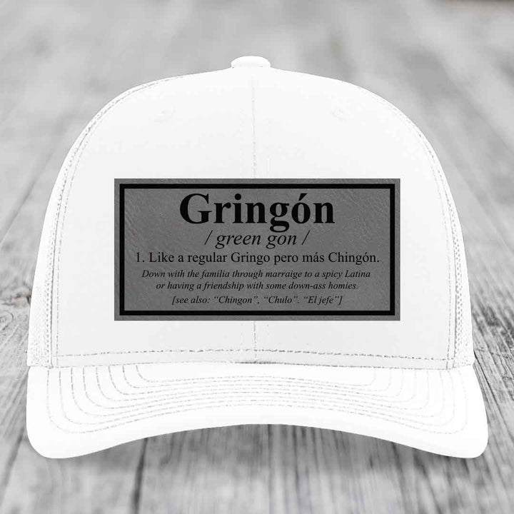 Gringon Definition - Leather Patch Hat - Grey to Black Patch - Richardson 112 Snapback Trucker Hat