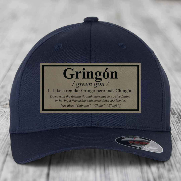 Gringon Definition - Leather Patch Hat - Light Brown to Black Patch - Flexfit 6277 Fitted Hat