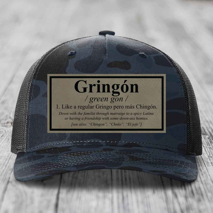 Gringon Definition - Leather Patch Hat - Light Brown to Black Patch - Richardson 112PFP Snapback Trucker Hat
