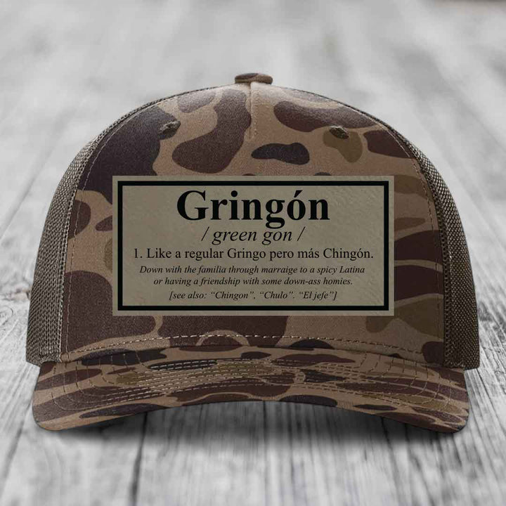 Gringon Definition - Leather Patch Hat - Light Brown to Black Patch - Richardson 112PFP Snapback Trucker Hat