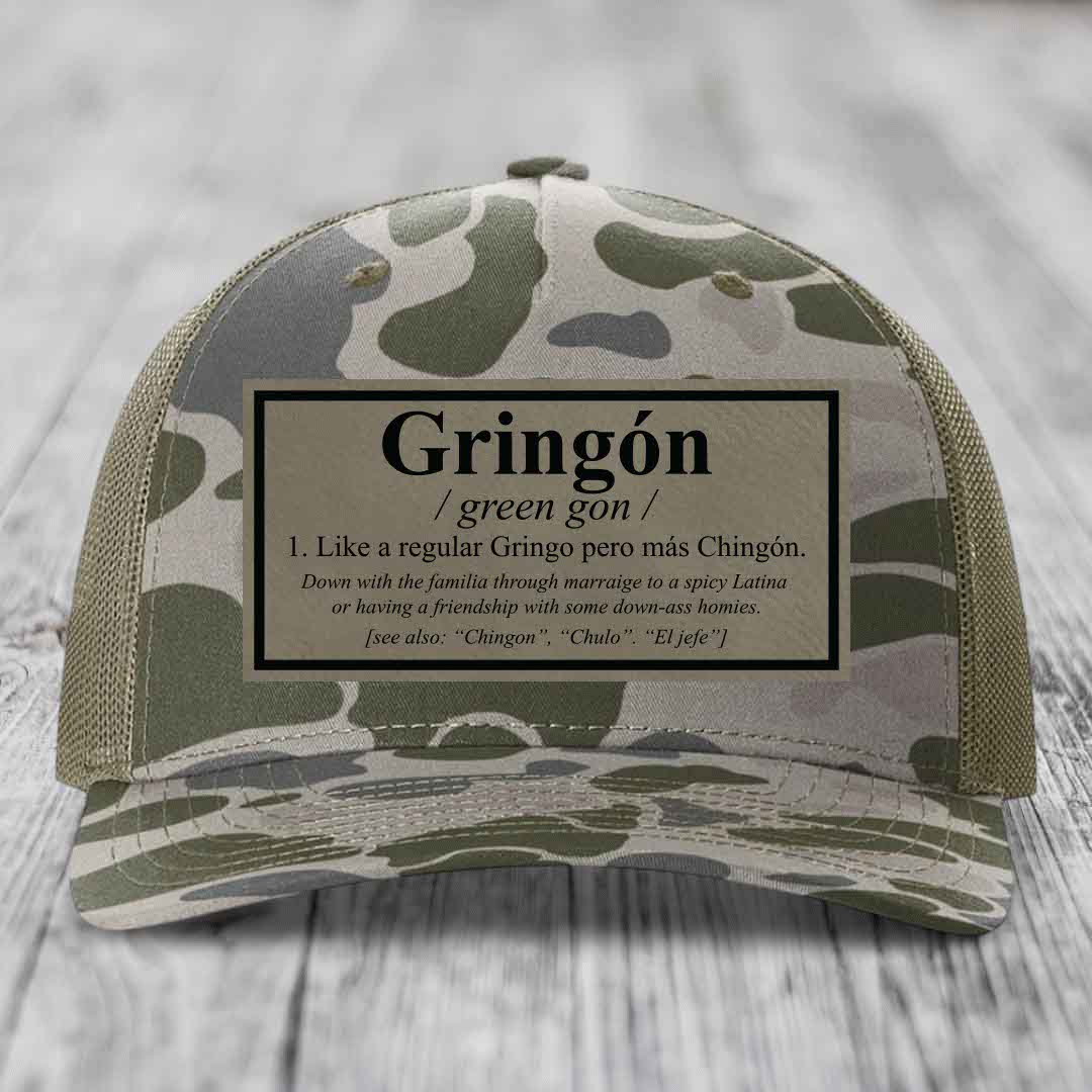 Gringon Definition - Leather Patch Hat - Light Brown to Black Patch - Richardson 112PFP Snapback Trucker Hat