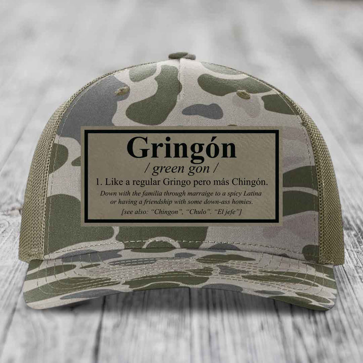 Gringon Definition - Leather Patch Hat - Light Brown to Black Patch - Richardson 112PFP Snapback Trucker Hat