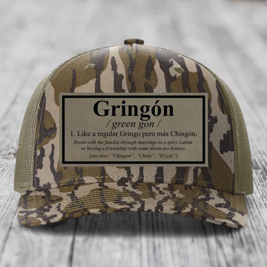 Gringon Definition - Leather Patch Hat - Light Brown to Black Patch - Richardson 112PFP Snapback Trucker Hat