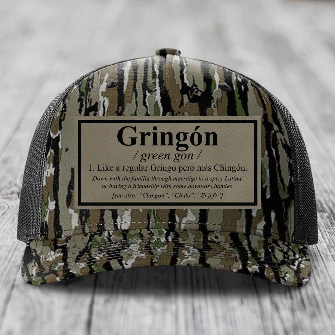 Gringon Definition - Leather Patch Hat - Light Brown to Black Patch - Richardson 112PFP Snapback Trucker Hat