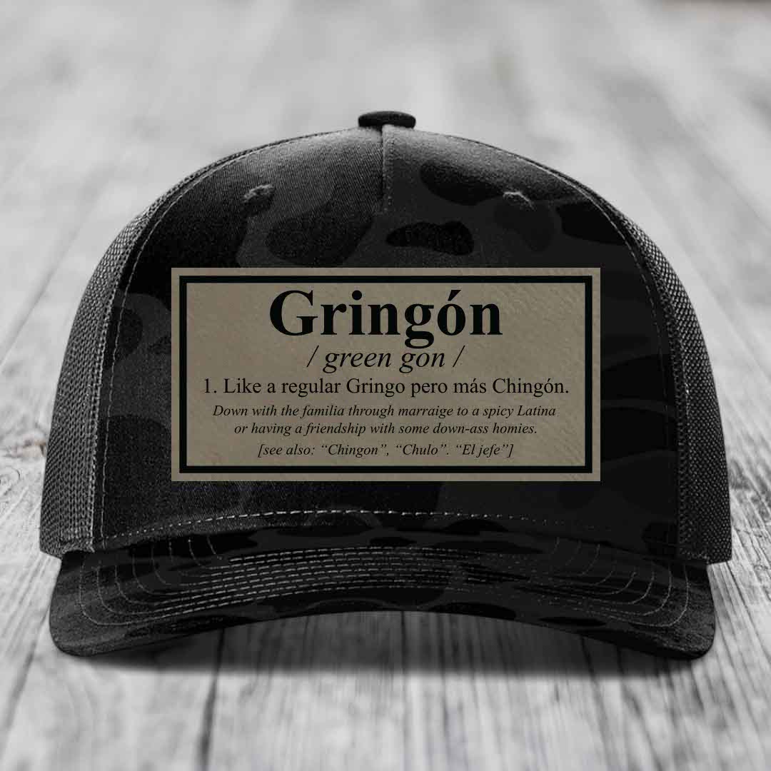 Gringon Definition - Leather Patch Hat - Light Brown to Black Patch - Richardson 112PFP Snapback Trucker Hat