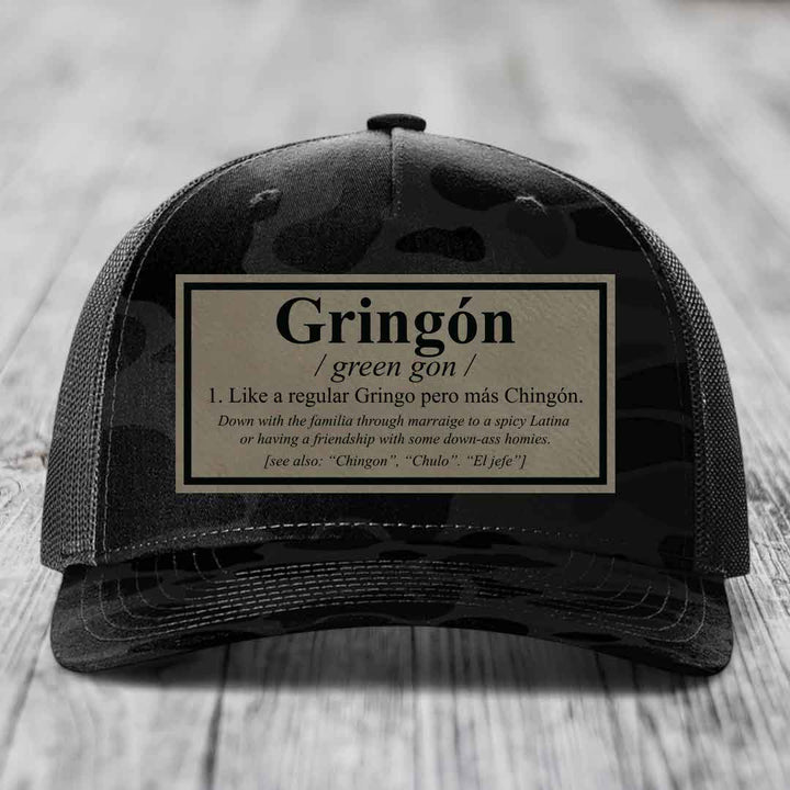 Gringon Definition - Leather Patch Hat - Light Brown to Black Patch - Richardson 112PFP Snapback Trucker Hat