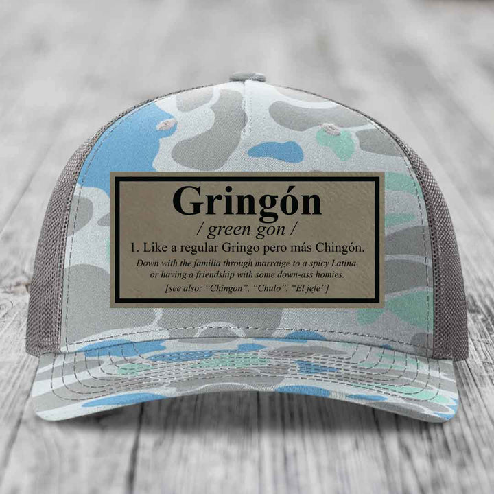 Gringon Definition - Leather Patch Hat - Light Brown to Black Patch - Richardson 112PFP Snapback Trucker Hat