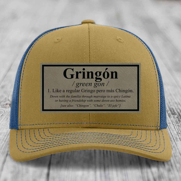 Gringon Definition - Leather Patch Hat - Light Brown to Black Patch - Richardson 112 Snapback Trucker Hat