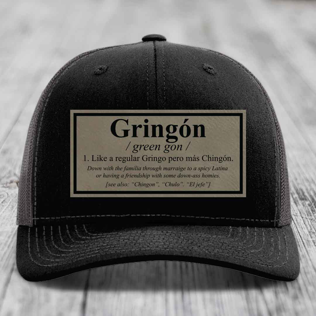 Gringon Definition - Leather Patch Hat - Light Brown to Black Patch - Richardson 112 Snapback Trucker Hat