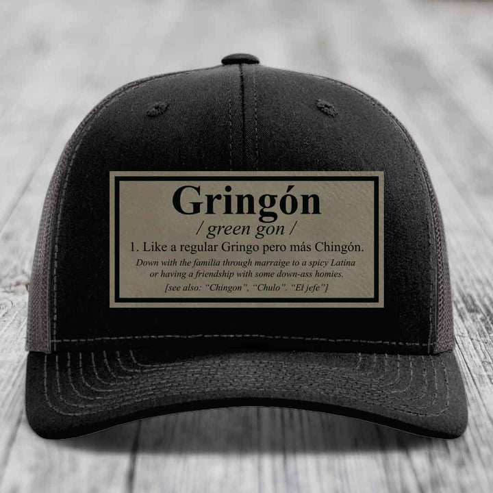 Gringon Definition - Leather Patch Hat - Light Brown to Black Patch - Richardson 112 Snapback Trucker Hat