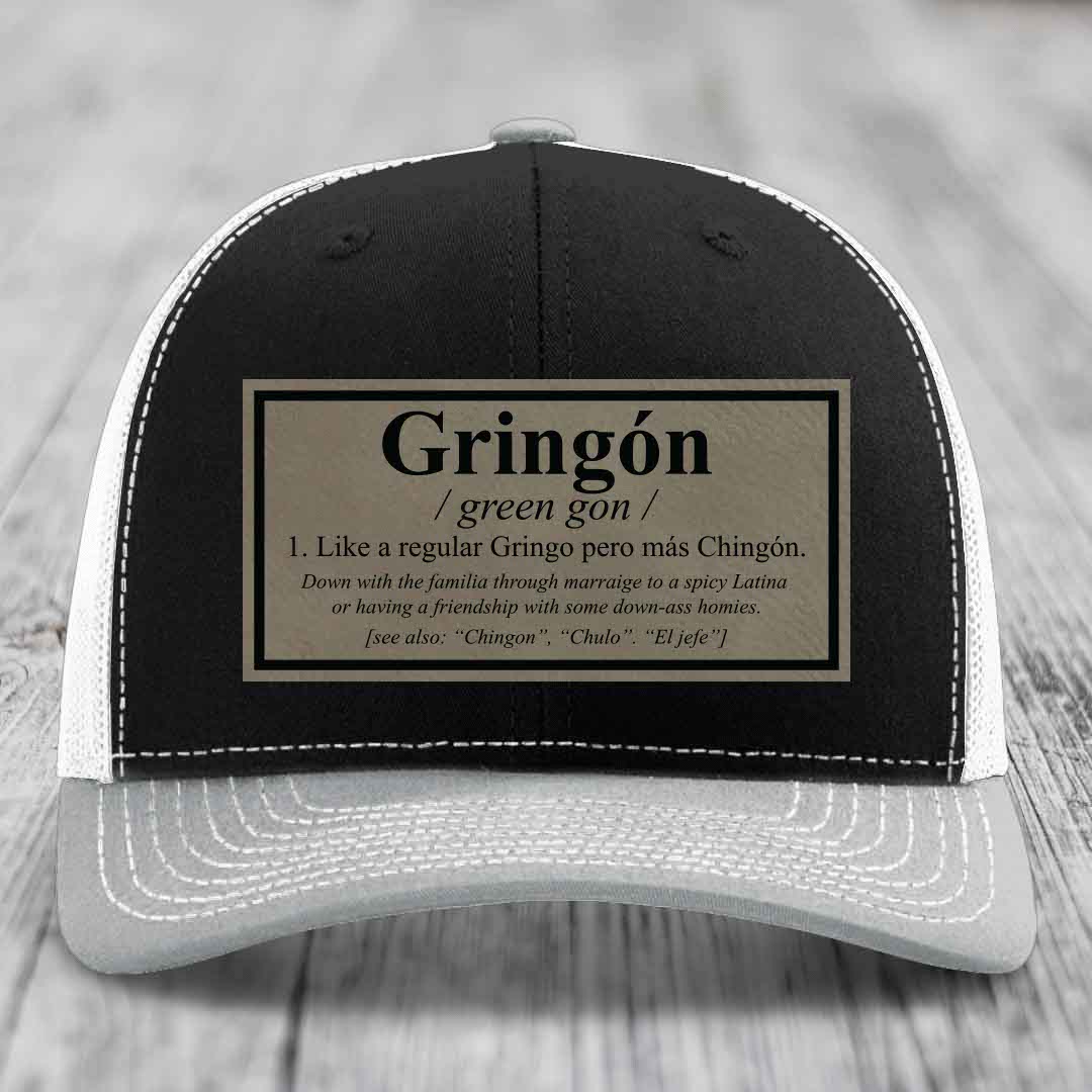 Gringon Definition - Leather Patch Hat - Light Brown to Black Patch - Richardson 112 Snapback Trucker Hat