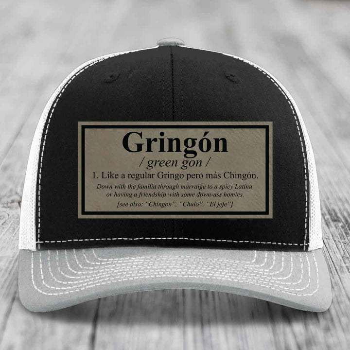 Gringon Definition - Leather Patch Hat - Light Brown to Black Patch - Richardson 112 Snapback Trucker Hat
