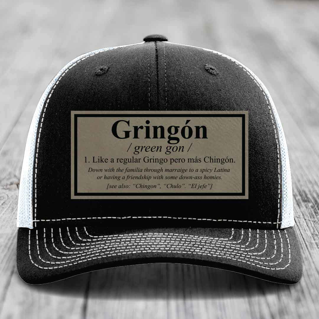 Gringon Definition - Leather Patch Hat - Light Brown to Black Patch - Richardson 112 Snapback Trucker Hat