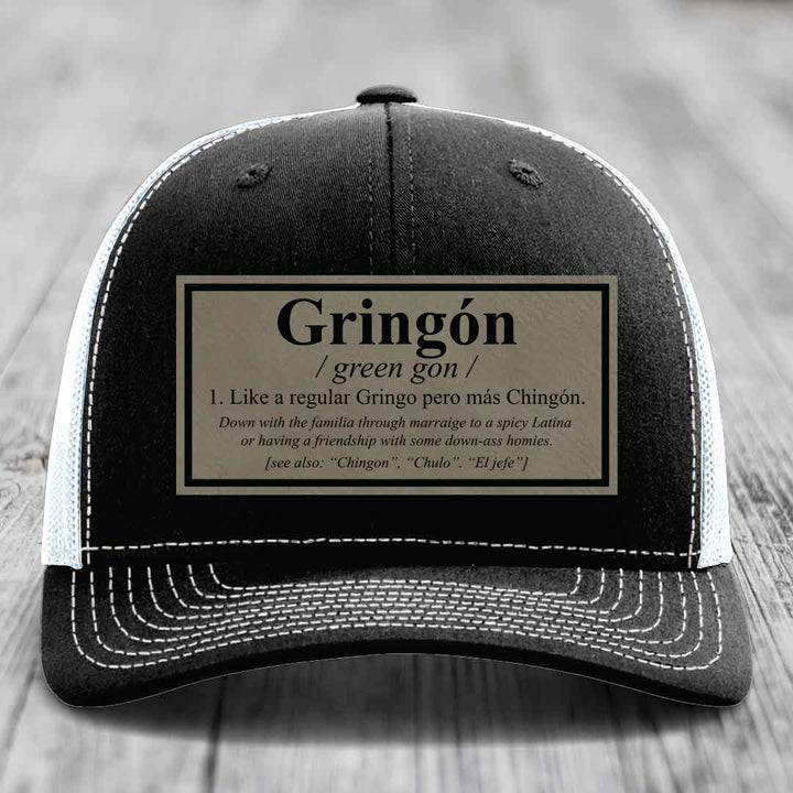Gringon Definition - Leather Patch Hat - Light Brown to Black Patch - Richardson 112 Snapback Trucker Hat