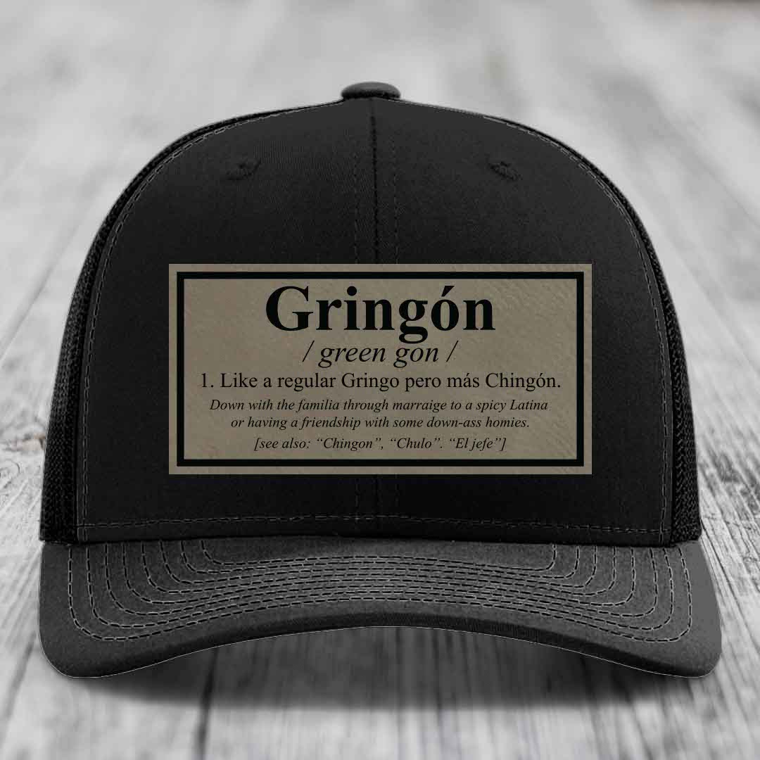 Gringon Definition - Leather Patch Hat - Light Brown to Black Patch - Richardson 112 Snapback Trucker Hat