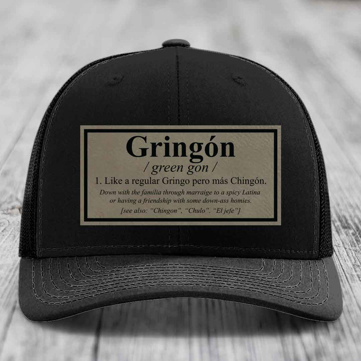 Gringon Definition - Leather Patch Hat - Light Brown to Black Patch - Richardson 112 Snapback Trucker Hat
