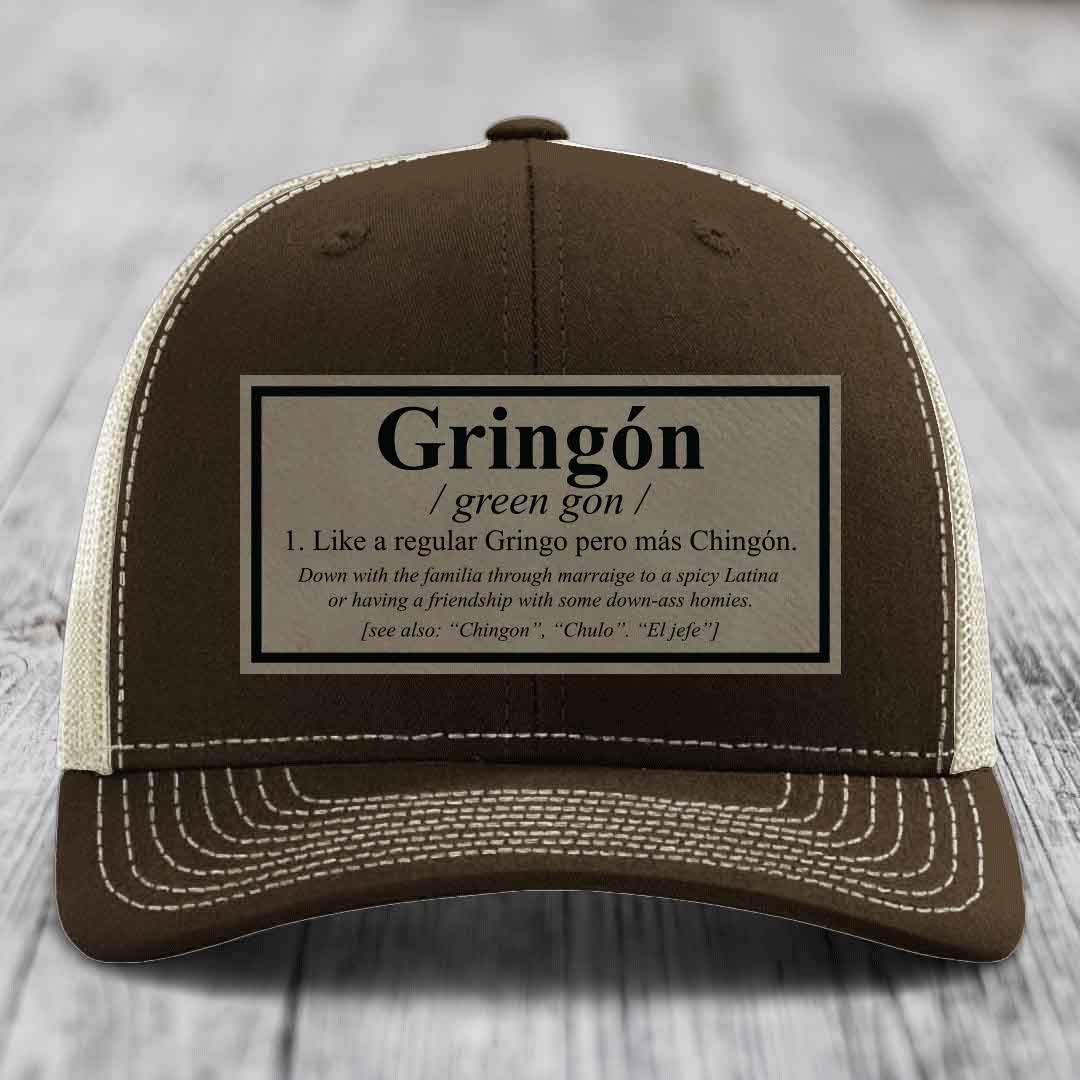 Gringon Definition - Leather Patch Hat - Light Brown to Black Patch - Richardson 112 Snapback Trucker Hat