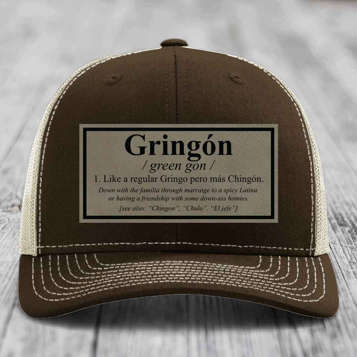 Gringon Definition - Leather Patch Hat - Light Brown to Black Patch - Richardson 112 Snapback Trucker Hat