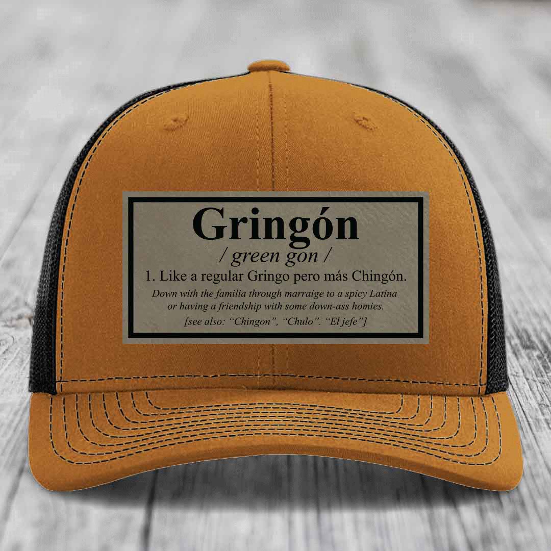 Gringon Definition - Leather Patch Hat - Light Brown to Black Patch - Richardson 112 Snapback Trucker Hat
