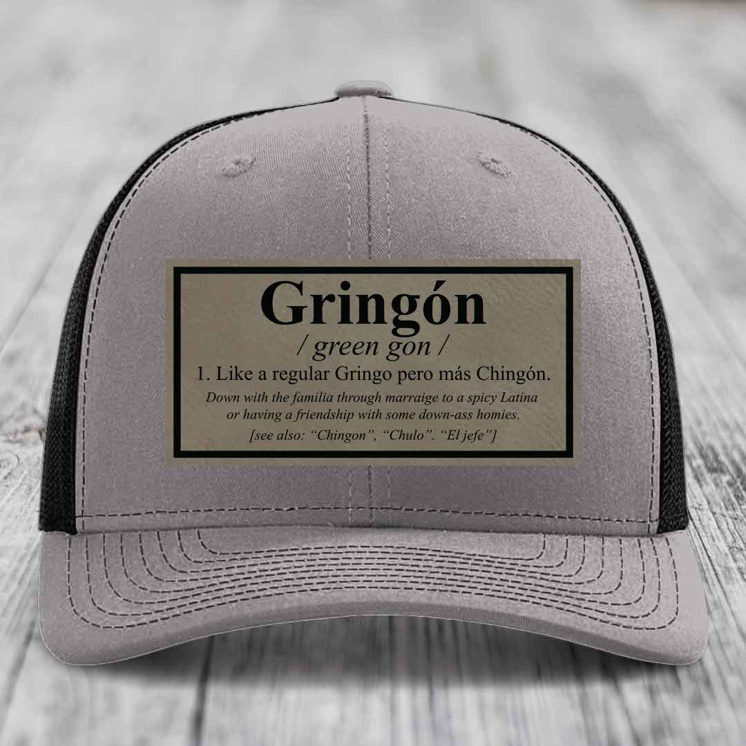 Gringon Definition - Leather Patch Hat - Light Brown to Black Patch - Richardson 112 Snapback Trucker Hat