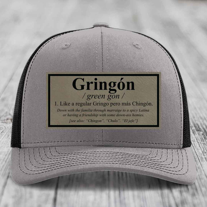 Gringon Definition - Leather Patch Hat - Light Brown to Black Patch - Richardson 112 Snapback Trucker Hat