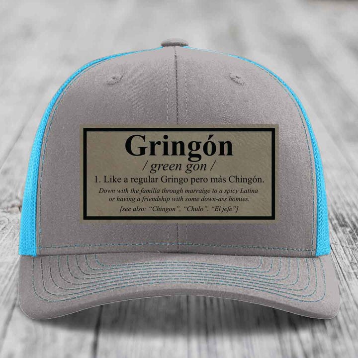 Gringon Definition - Leather Patch Hat - Light Brown to Black Patch - Richardson 112 Snapback Trucker Hat