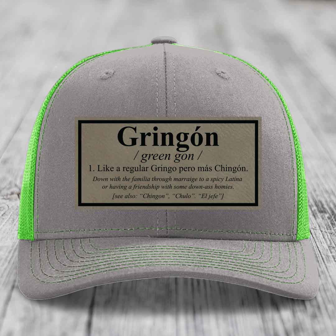 Gringon Definition - Leather Patch Hat - Light Brown to Black Patch - Richardson 112 Snapback Trucker Hat
