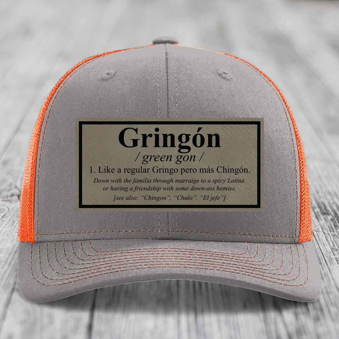 Gringon Definition - Leather Patch Hat - Light Brown to Black Patch - Richardson 112 Snapback Trucker Hat