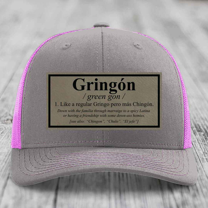 Gringon Definition - Leather Patch Hat - Light Brown to Black Patch - Richardson 112 Snapback Trucker Hat