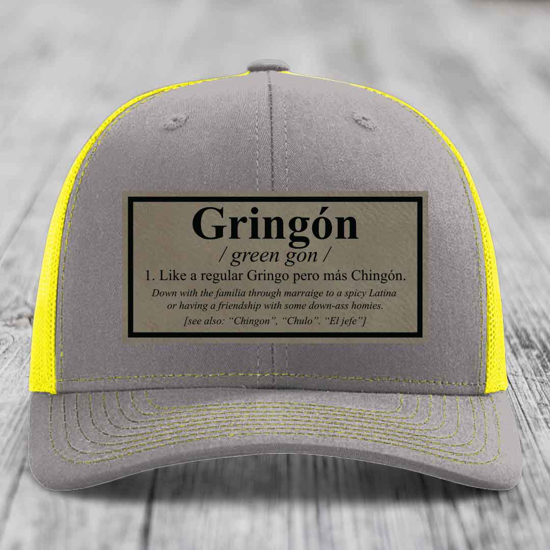 Gringon Definition - Leather Patch Hat - Light Brown to Black Patch - Richardson 112 Snapback Trucker Hat