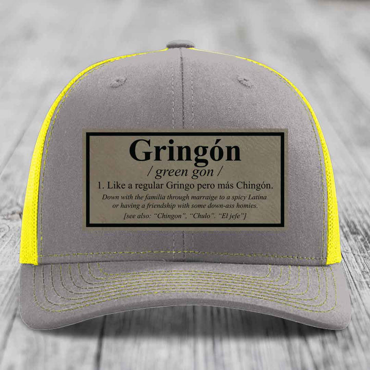 Gringon Definition - Leather Patch Hat - Light Brown to Black Patch - Richardson 112 Snapback Trucker Hat