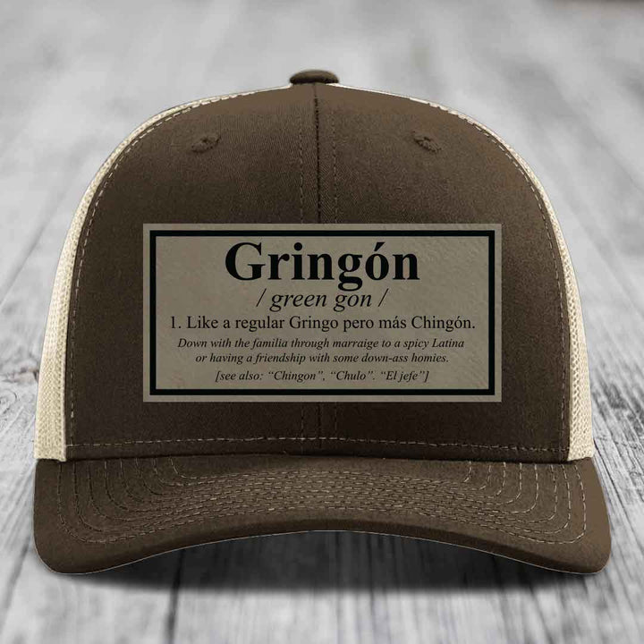 Gringon Definition - Leather Patch Hat - Light Brown to Black Patch - Richardson 112 Snapback Trucker Hat