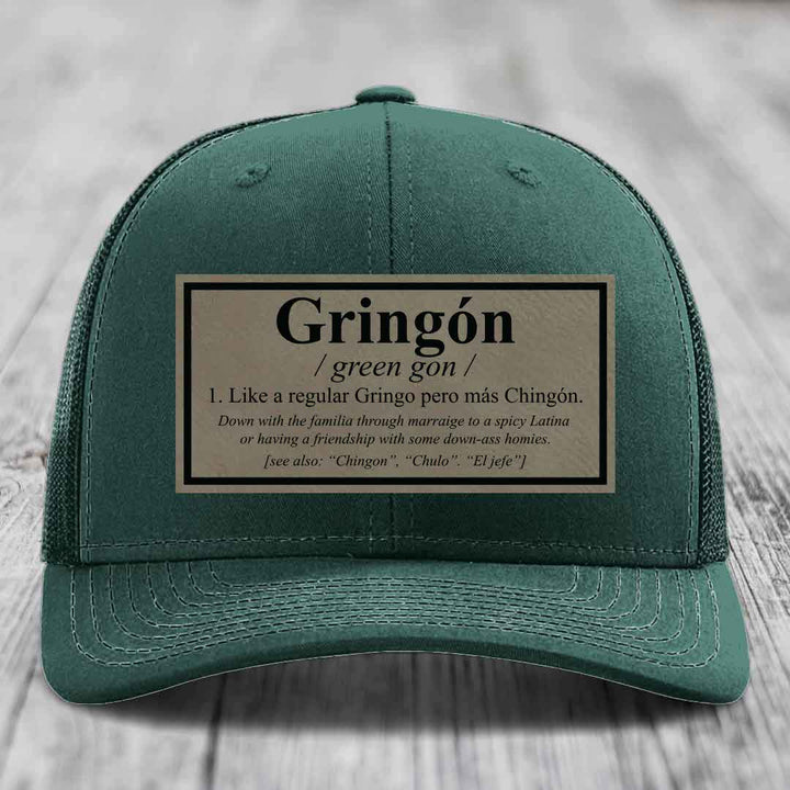 Gringon Definition - Leather Patch Hat - Light Brown to Black Patch - Richardson 112 Snapback Trucker Hat