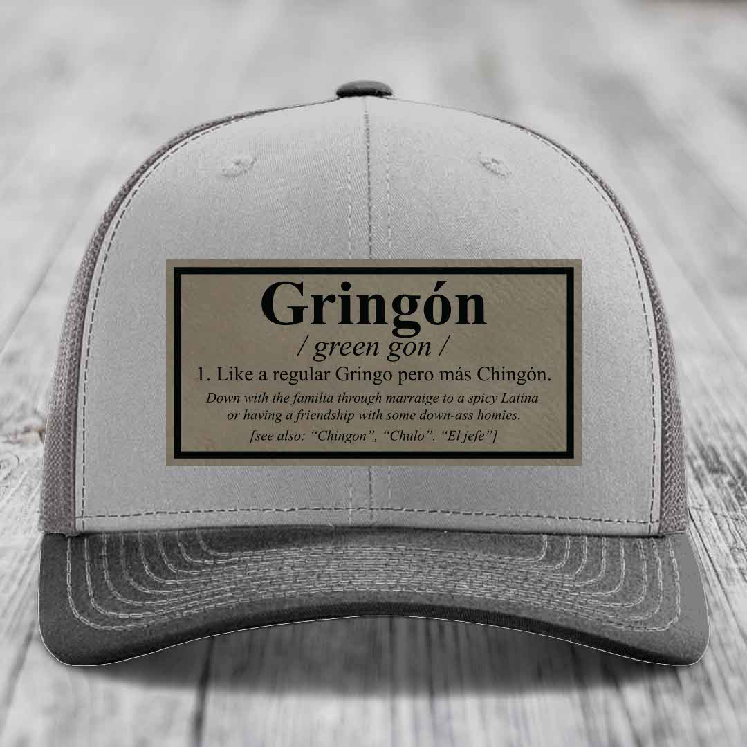 Gringon Definition - Leather Patch Hat - Light Brown to Black Patch - Richardson 112 Snapback Trucker Hat