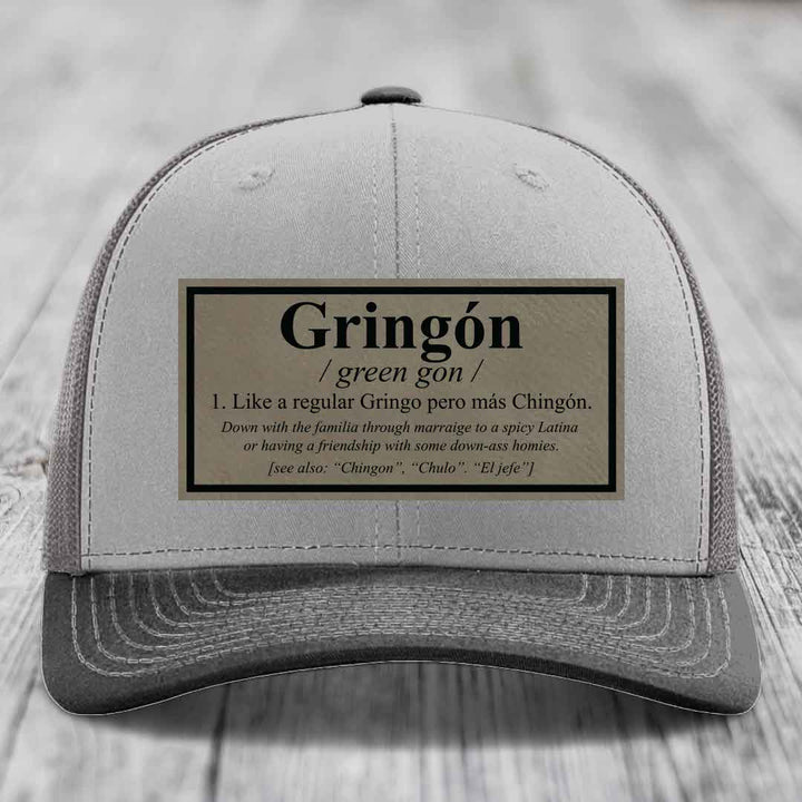 Gringon Definition - Leather Patch Hat - Light Brown to Black Patch - Richardson 112 Snapback Trucker Hat