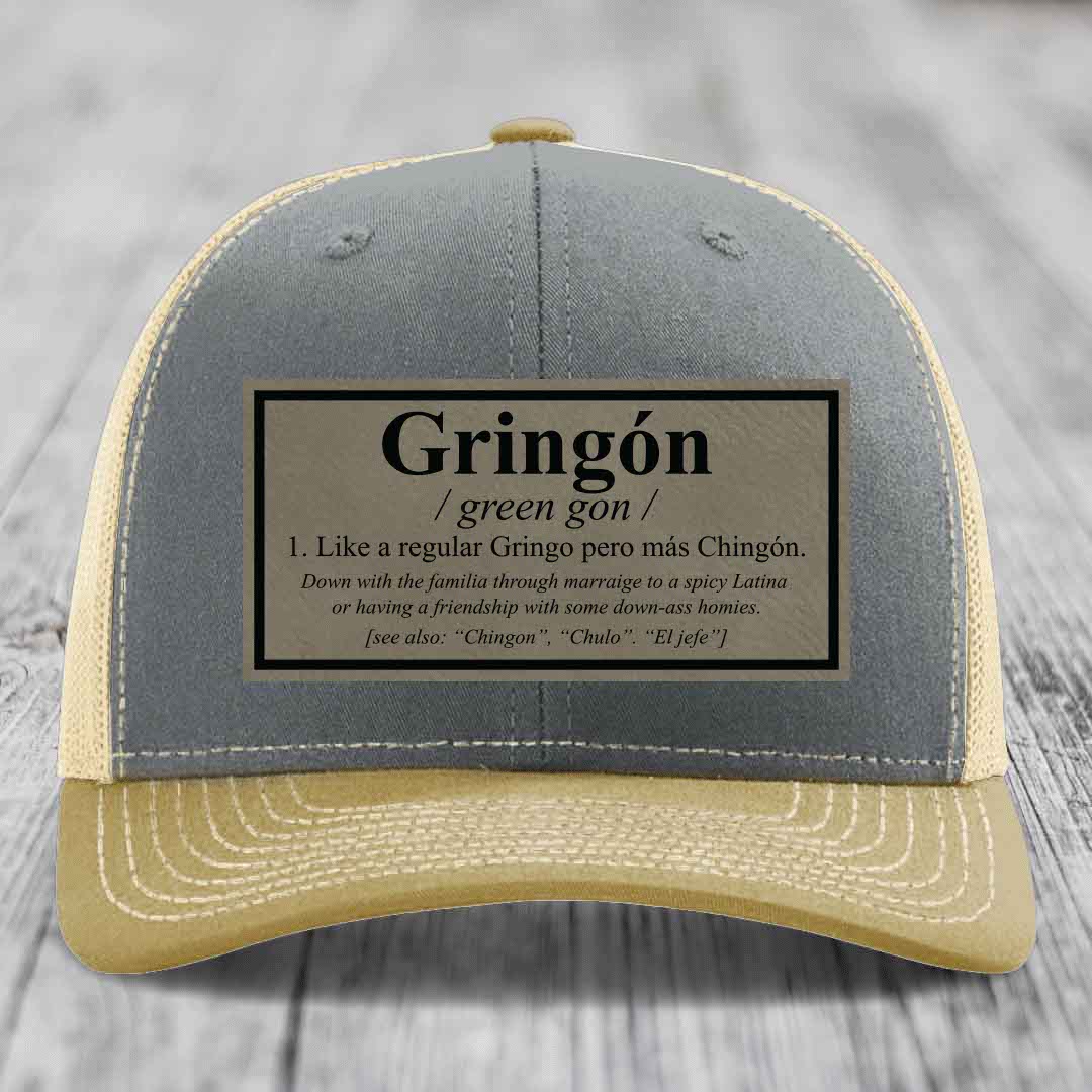 Gringon Definition - Leather Patch Hat - Light Brown to Black Patch - Richardson 112 Snapback Trucker Hat