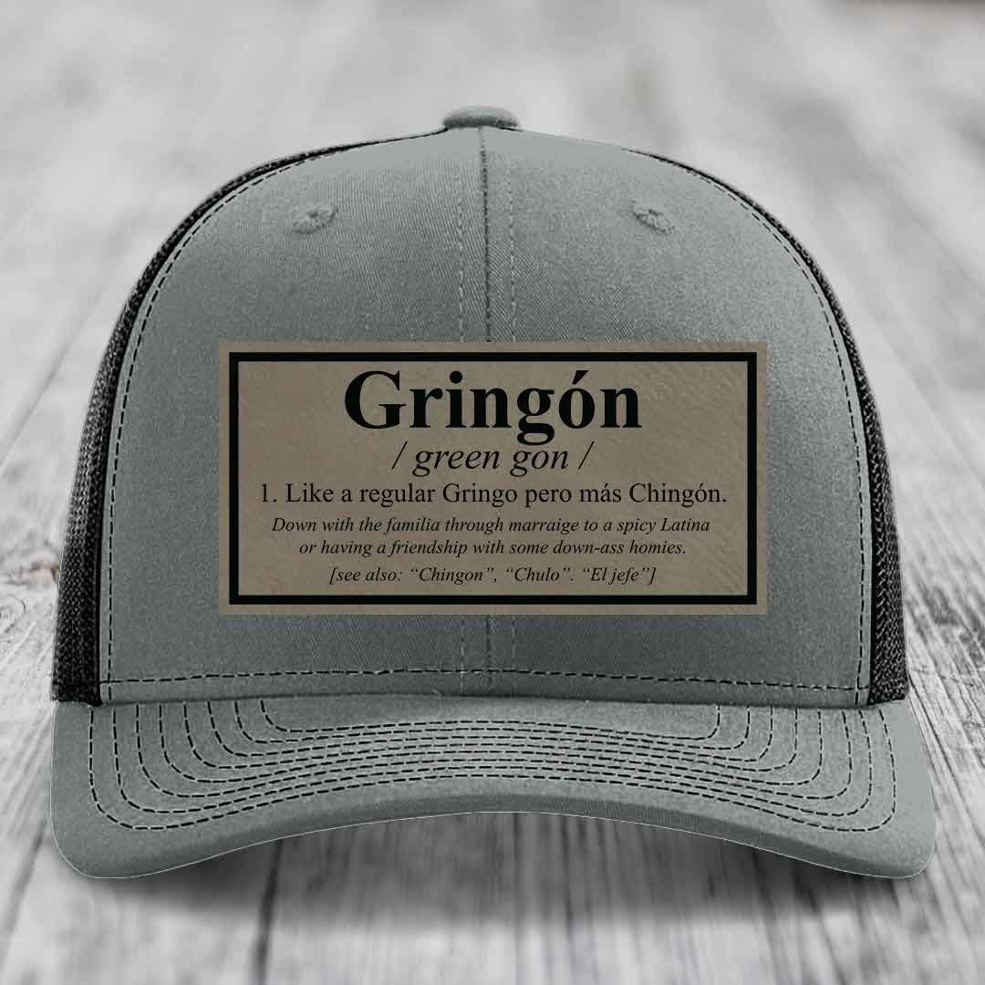 Gringon Definition - Leather Patch Hat - Light Brown to Black Patch - Richardson 112 Snapback Trucker Hat