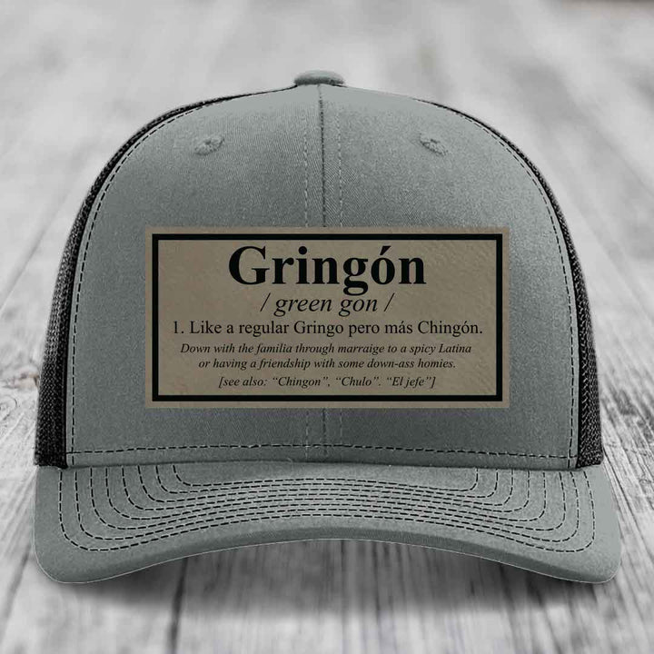 Gringon Definition - Leather Patch Hat - Light Brown to Black Patch - Richardson 112 Snapback Trucker Hat