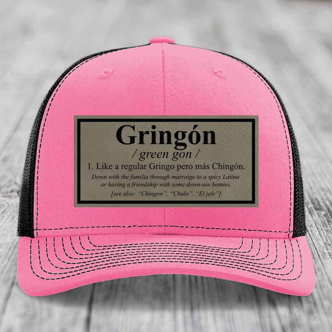 Gringon Definition - Leather Patch Hat - Light Brown to Black Patch - Richardson 112 Snapback Trucker Hat