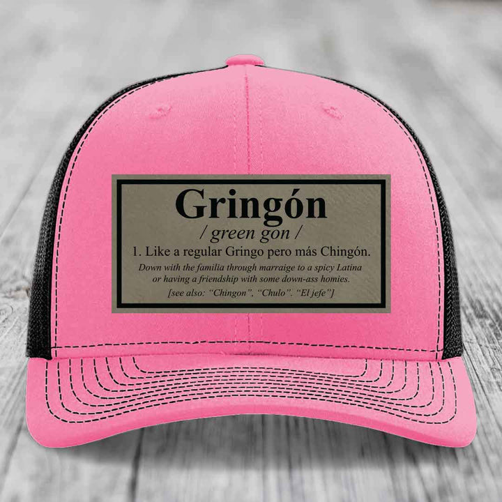 Gringon Definition - Leather Patch Hat - Light Brown to Black Patch - Richardson 112 Snapback Trucker Hat