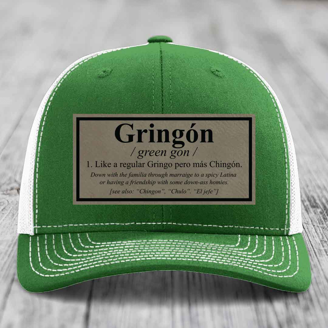 Gringon Definition - Leather Patch Hat - Light Brown to Black Patch - Richardson 112 Snapback Trucker Hat