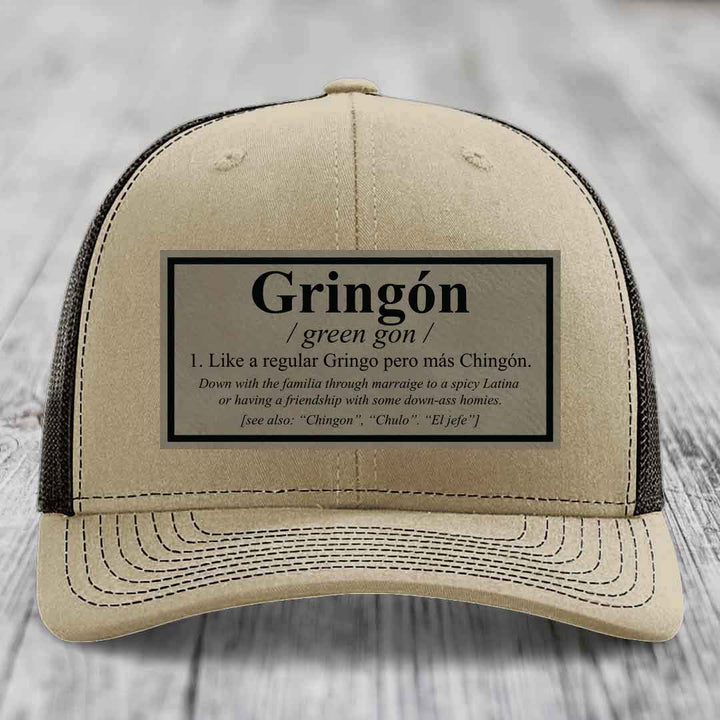 Gringon Definition - Leather Patch Hat - Light Brown to Black Patch - Richardson 112 Snapback Trucker Hat