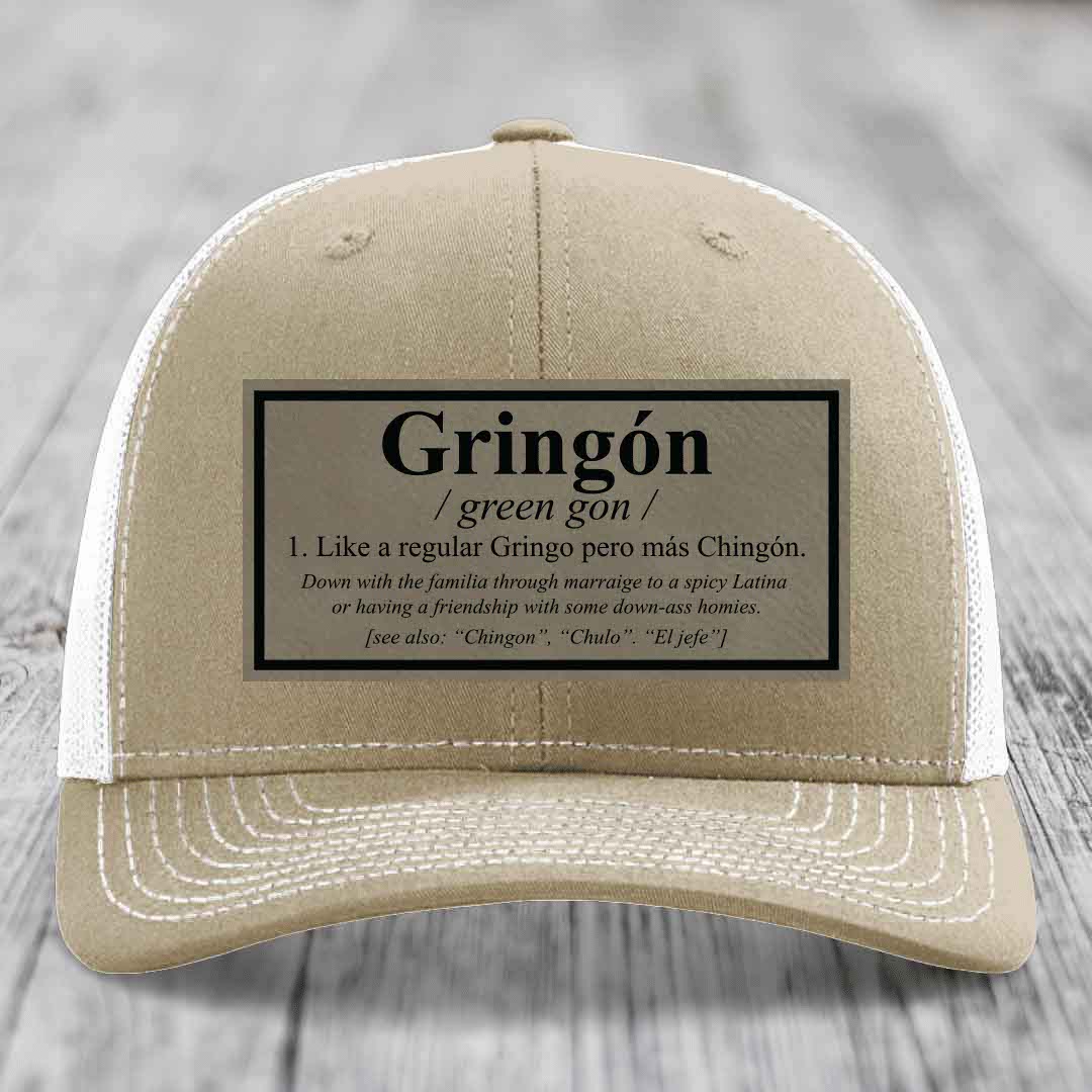 Gringon Definition - Leather Patch Hat - Light Brown to Black Patch - Richardson 112 Snapback Trucker Hat