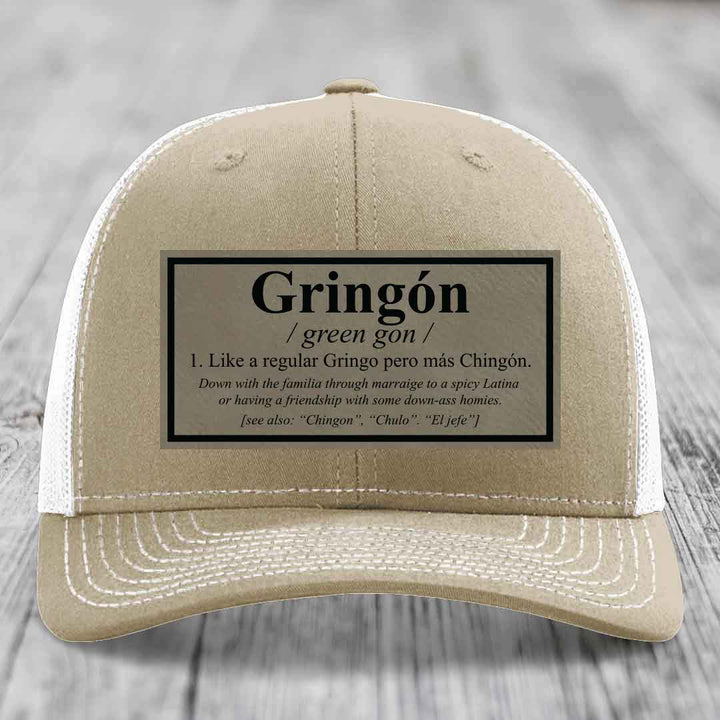 Gringon Definition - Leather Patch Hat - Light Brown to Black Patch - Richardson 112 Snapback Trucker Hat
