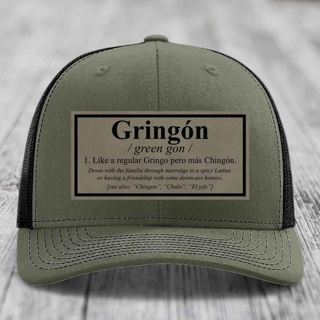 Gringon Definition - Leather Patch Hat - Light Brown to Black Patch - Richardson 112 Snapback Trucker Hat
