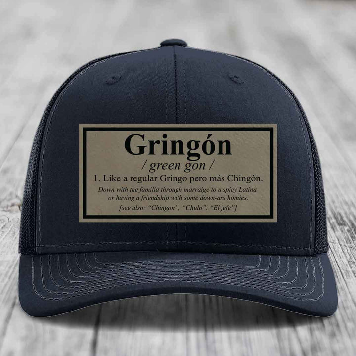 Gringon Definition - Leather Patch Hat - Light Brown to Black Patch - Richardson 112 Snapback Trucker Hat