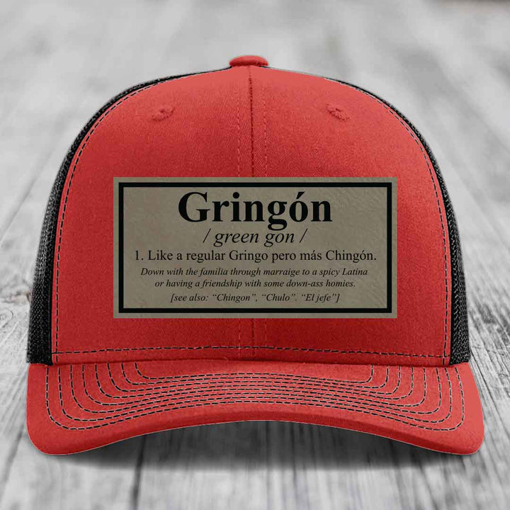 Gringon Definition - Leather Patch Hat - Light Brown to Black Patch - Richardson 112 Snapback Trucker Hat
